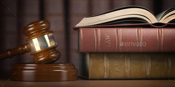 gavel next to law books